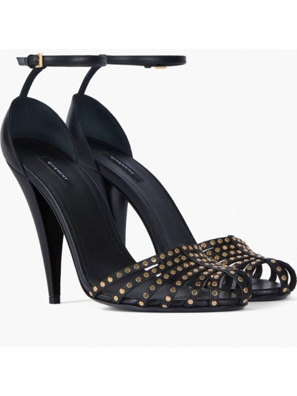 Givenchy Cage Studded Sandal 40 9.5 Black Leather Flaw Missing one Ankle Strap